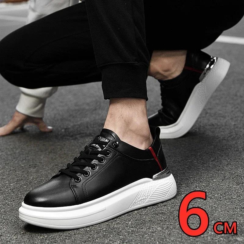 Elevator Shoes for Man Height Increase 6cm 2025 Luxury Sneaker Genuine Leather Men's Hidden Heels Height Casual Leather Shoes