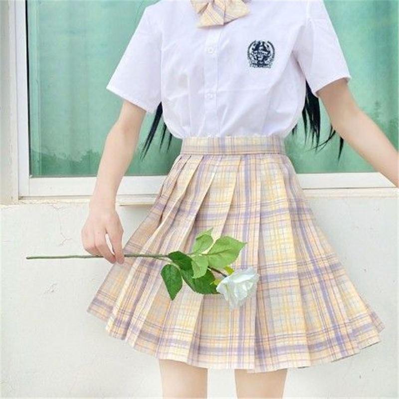 

Аутентичный женский японский комплект юбки JK в клетку - Дизайн Плывущая луна , Плиссированная, Короткий рукав, Весна/Лето XS