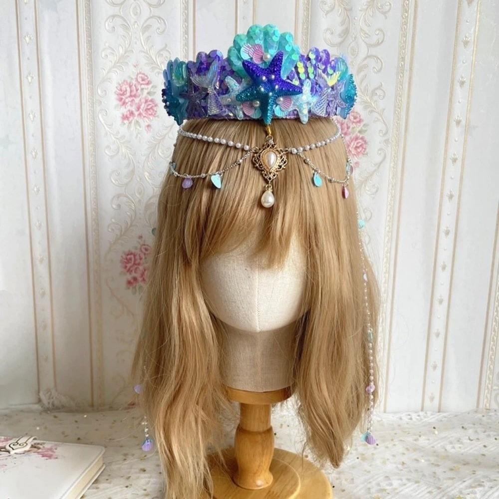 Pearl Jewelry Mermaid Princess Headband Tassel Tassel Crown Forehead Necklace Hair Hoop Gift