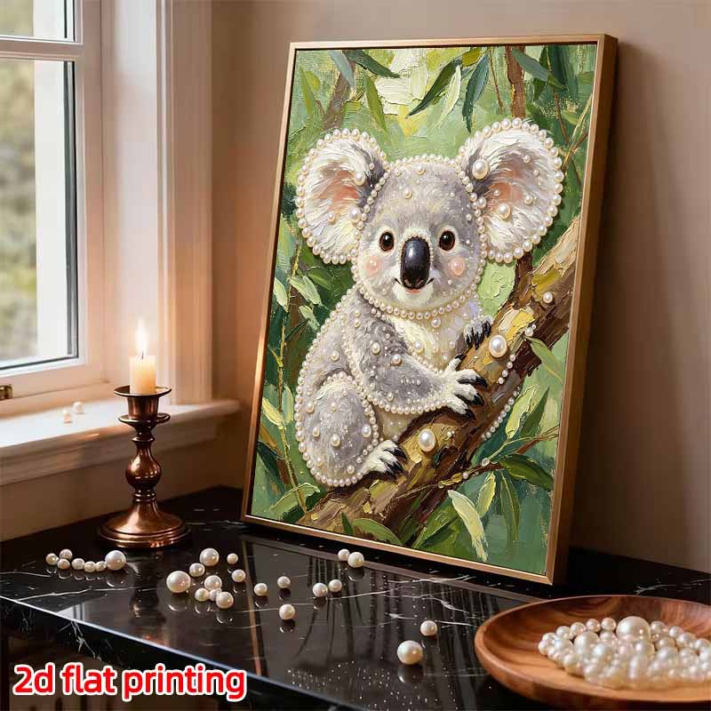 DIY Framed Pearl Bead Art Kit Cute Koala Animal Sparkling Canvas Painting for Modern Room Wall Decor Gift Art Projects Home Decoration