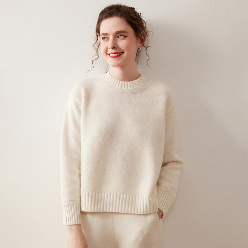 Women's Soft Baby Cashmere Sweater - Loose Knit, Versatile, Solid Color, Warm Base Layer