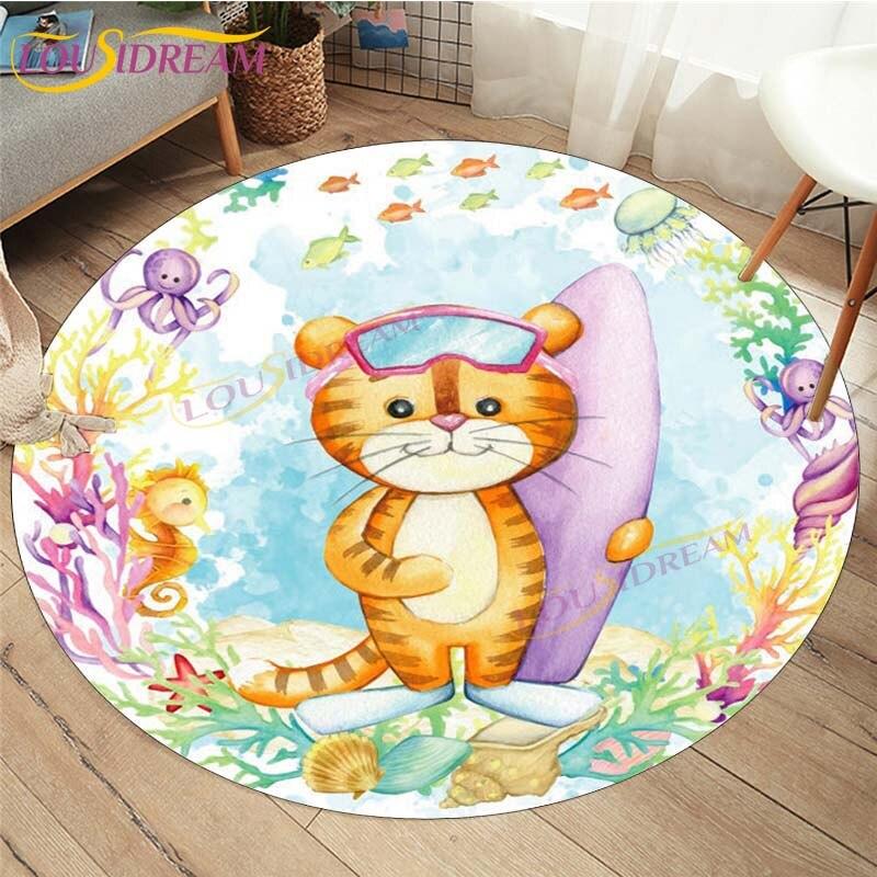 Cute Fox Elephant Printed Round Carpets Fashion Home Cartoon Round Floor Mat Children Rug for Room Baby Play Mat Room Round Rugs