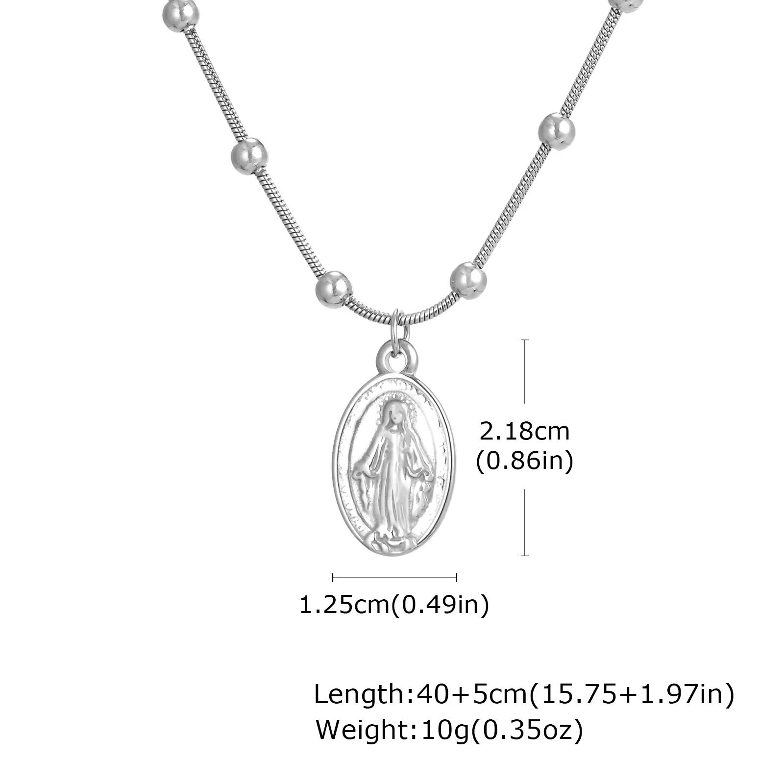 

Luxury Retro Rosary Virgin Mary Necklaces For Women,Stainless Steel Beads Chain Madonna Pendant Cross Tail,Religion Pray Jewelry