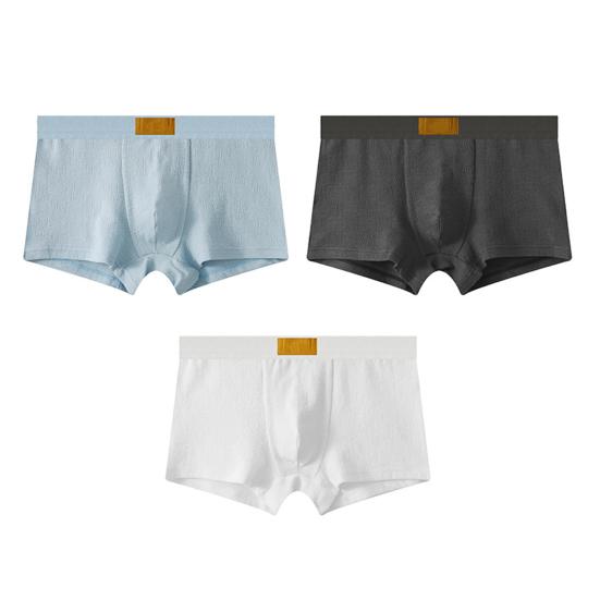 Men Boxer Underwear Mid-rise Wide Elastic Waistband Slim Fit Shorts Briefs Solid Color Breathable U-Convex Panties