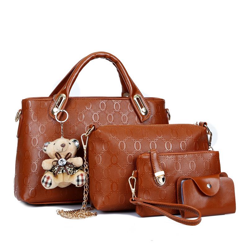 2024 Women's Casual Tote: Four-Piece Mother-Child Bag Set with Bear Shoulder & Crossbody Options
