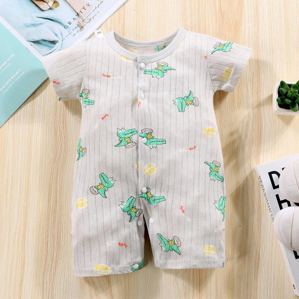 Newborn Cotton Short Sleeve Summer Romper: Open-Front Bodysuit for Boys & Girls
