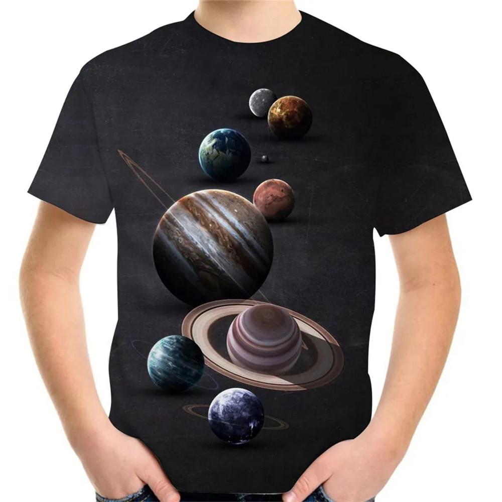 Summer 2-12y Children 3D Clothing Planet Earth Moon Galaxy Print Kids Baby Fashion T Shirt Boys Girls Birthday Tee Fashion Tops