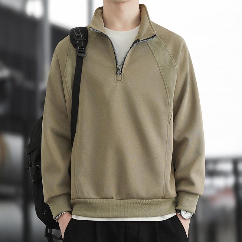 JEEP SPIRIT Men's American Style Half-Zip Stand Collar Pullover