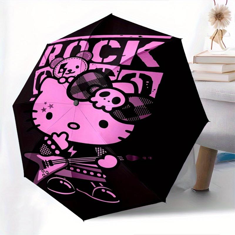 Hello Kitty,Rock Star Automatic Folding Umbrella-Simple 8-Rib Design, Bright Cartoon Pattern, Durable Iron Frame, Suitable For Travel, Outdo
