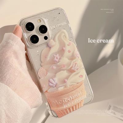 For IPhone 14 Mobile Phone Case 17 Transparent Glitter for IPhone 16 Promax Summer Ice Cream 11 Small Fresh and Soft