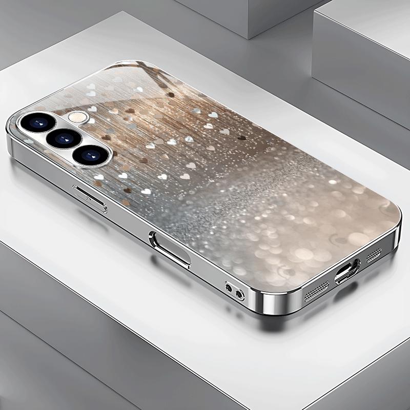 Coque de téléphone plaquée argent avec motif cœur doré premium pour Samsung Galaxy S26 S25 S24 S23 S22 FE Ultra Plus