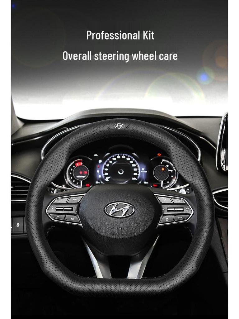 Premium Genuine Leather Steering Wheel Cover for Modern Cars: Mistra, Tucson, Santa Fe, Reina, IX35, IX25, Elantra, Langdong