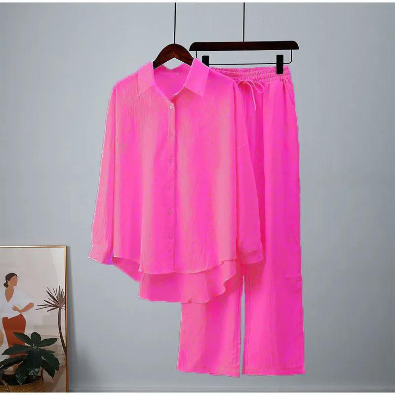Women's Long Sleeve Solid Color Suit Collar Slim Cardigan Single Button Suit Jacket And Pants