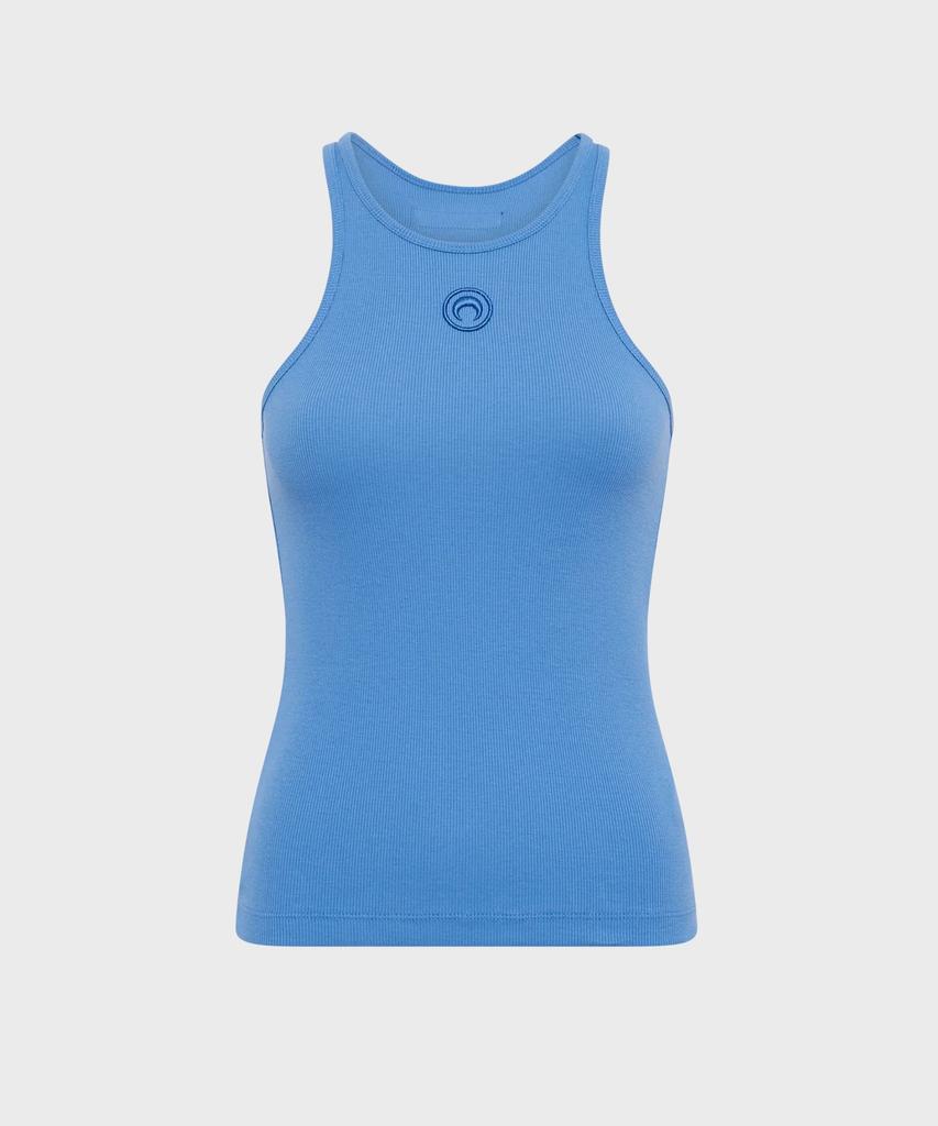 MARINE SERRE (W) Moon Logo Ribbed Jersey Tank Top Blue Moon Logo Ribbed Jersey Tank Top Bb01 Blue Bonnet