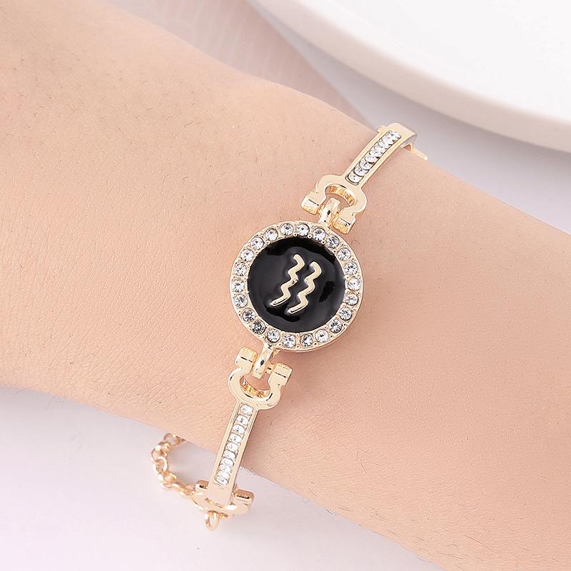 12 Zodiac Signs Bracelet for Women, Rose Gold Plated Inlaid Diamond Constellation Bangle, Fashion Couple Jewelry Gift