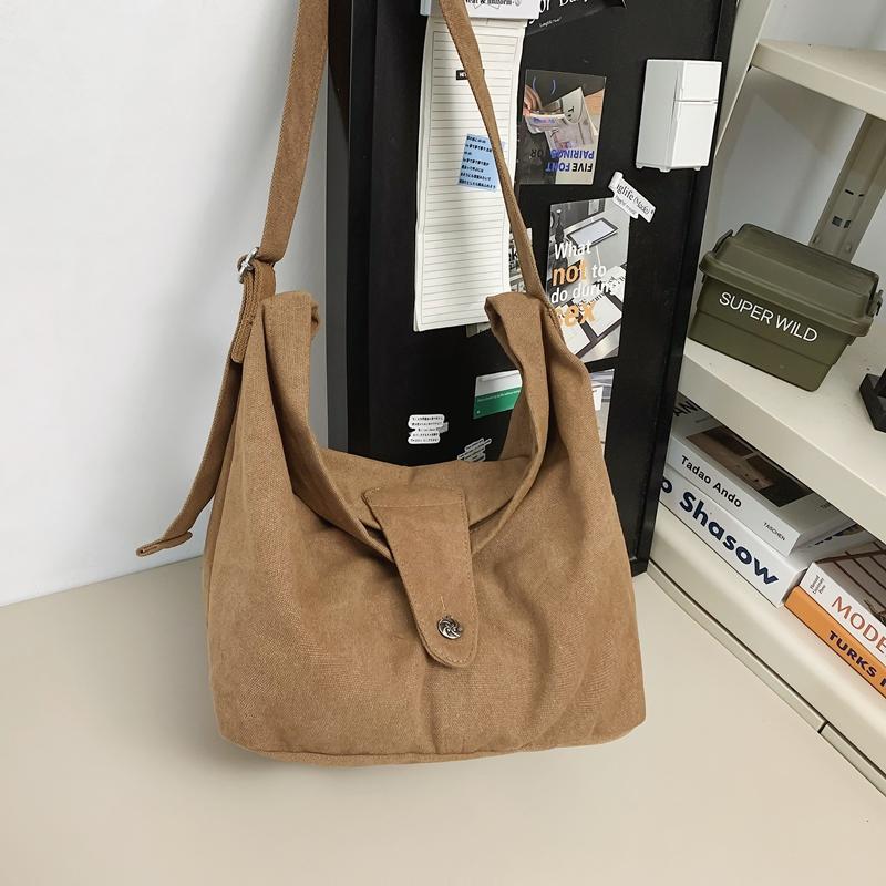 Student Messenger Bag Solid Color Crossbody Bag Men Canvas Bag Women's Large Capacity Commuter Shoulder Bag