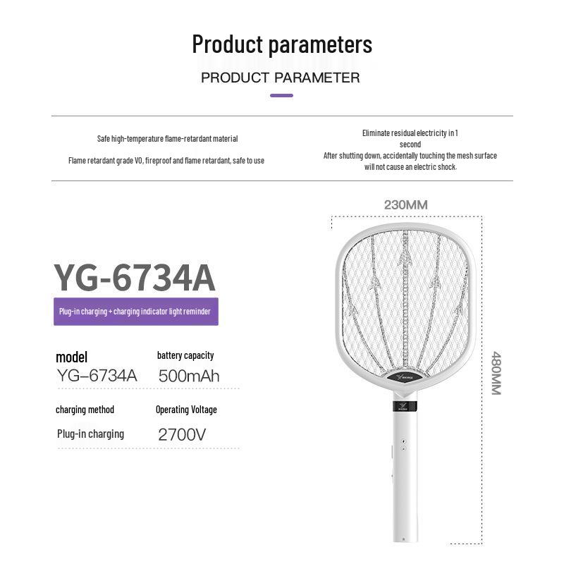 Rechargeable Electric Mosquito Swatter & Lure Lamp - Dual-Function Mosquito Killer & Repellent (Yage YG-6108)