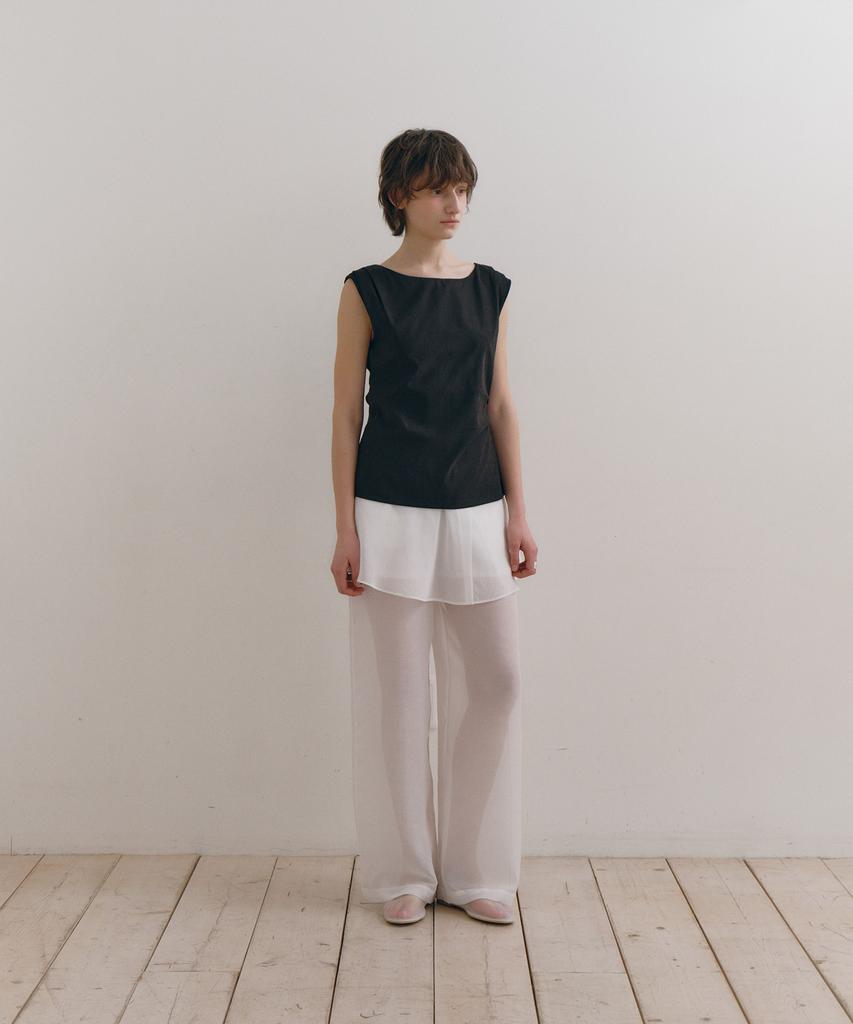 Loutaideu Sheer Layered Skirt Pants [White]