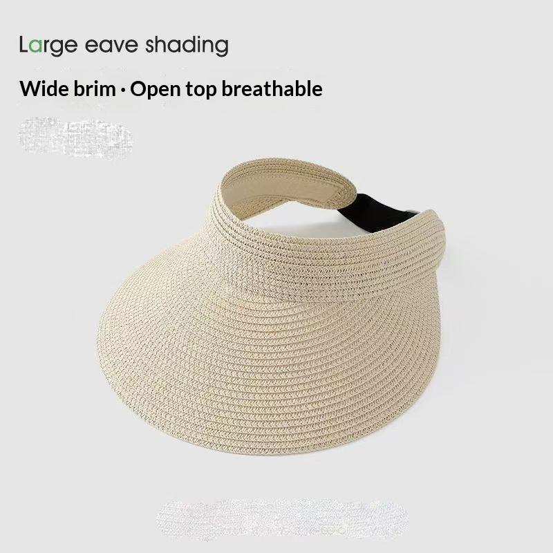 Upf50+ Wide Brim Visor Hat For Women Straw Beach Sun Visor Foldable Ponytail With Uv Protection Summer Straw Hat Beach Hats