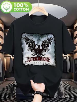 Unisexs Retro Rock Band Tshirtblack Round Neck Short Sleeves Printed ALTER BRIDGE and Winged Bird Design