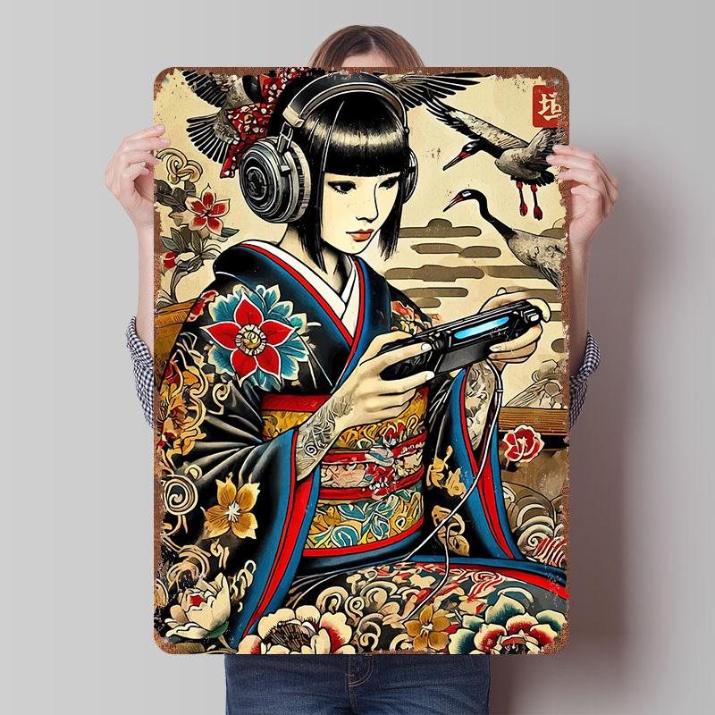 

Gamer Girl in Kimono Poster Customized Wall Art Vintage Metal Signs Retro Tin Plaque for Man Cave Luxury Home Decor Items Room 7.9x11.8In(20x30cm)