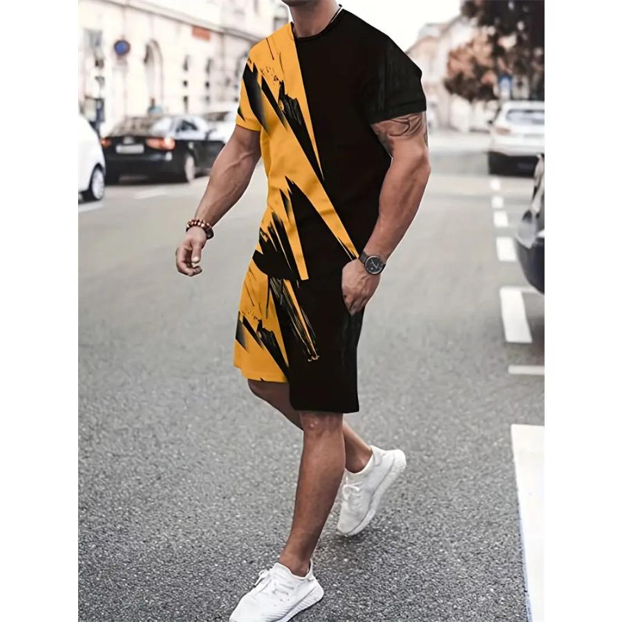 2024 New Fashion Texture 3D Printed Suit Men's Oversized Clothing Short Sleeve Shorts Men's Sportswear Summer Men's Casual Suit
