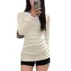 Women's White Mid-Length Long-Sleeve Slim-Fit Cotton Base Layer T-shirt, 2025 New Autumn/Winter Style