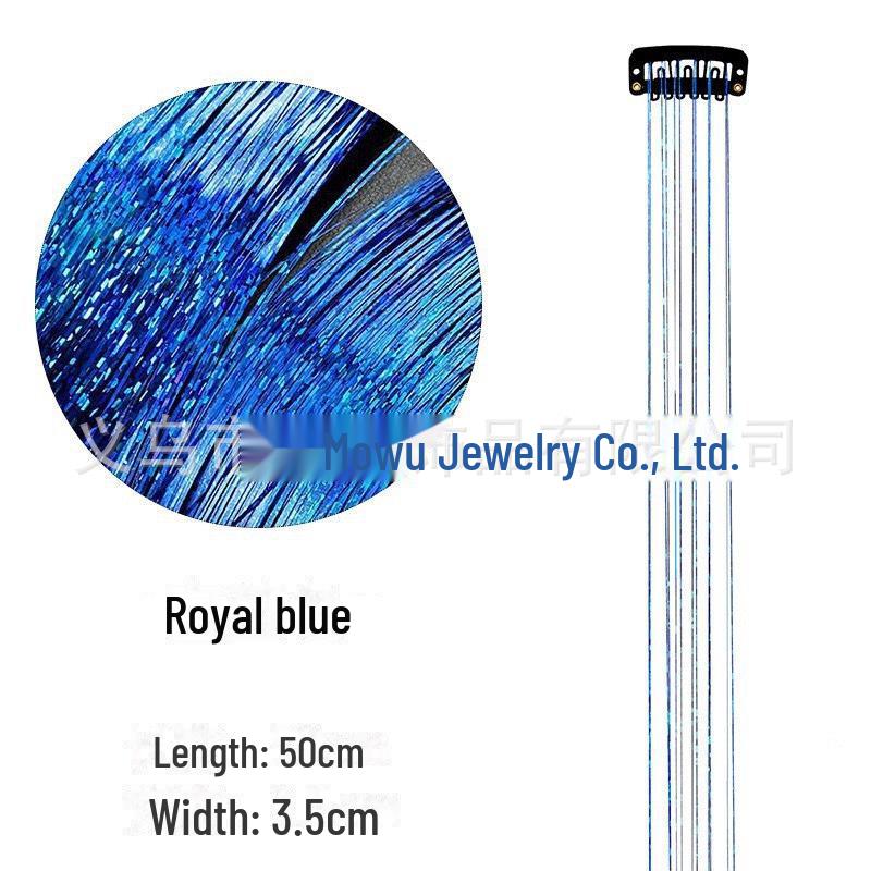 Set de extensii de păr cu beteală Laser Silk, format din 6 bucăți: Șuvițe aurii și argintii, fără cusur, colorate, cu sclipici