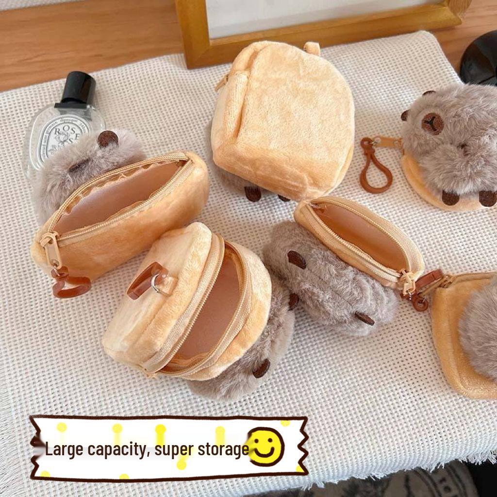 Xiaohongshu Capybara Cartoon Plush Earphone & Coin Purse for Women - Cute Storage Key Case