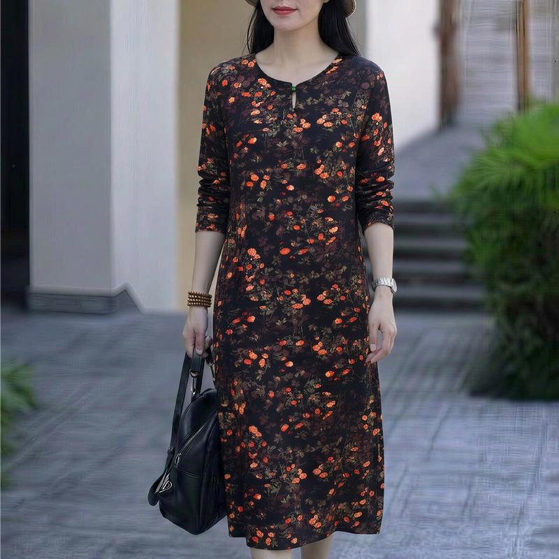 Elegante lange Kleider für Frauen in Übergröße, lockeres Kurzarm-Vintage-Kleid, Sommerkleidung für Damen mittleren Alters