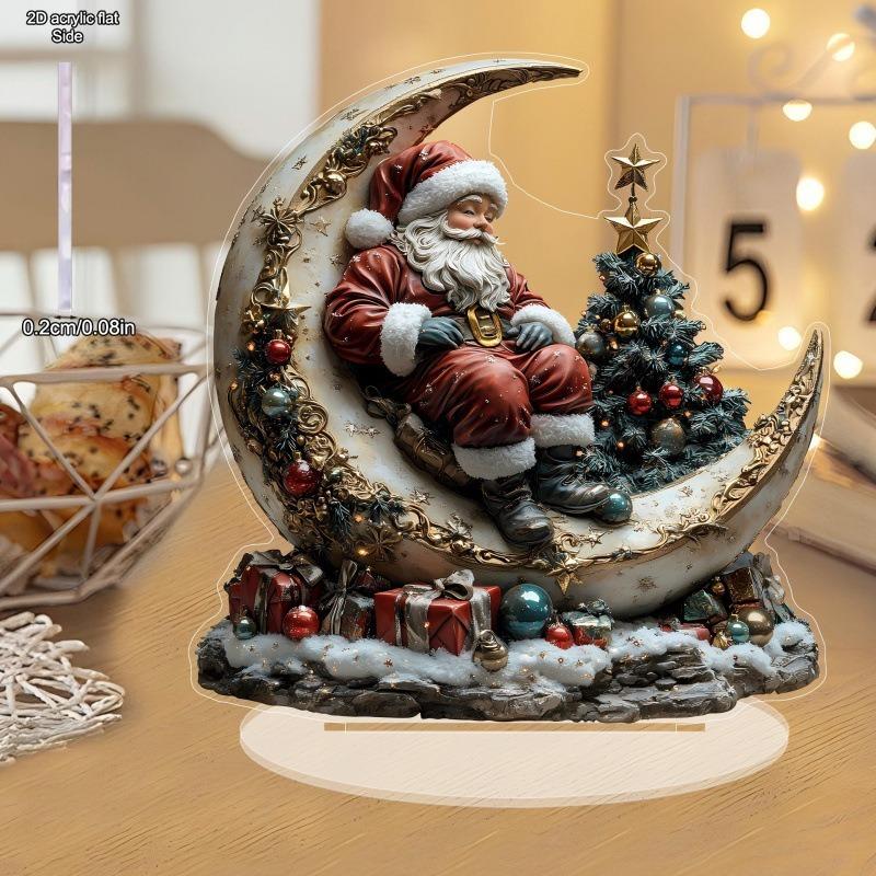 

2D Flat, Santa Claus on The Moon Acrylic Standee Desktop Decoration, Christmas Tree, with Base, Suitable for wall decoration, porch, room, villa, acce 20*18.5CM