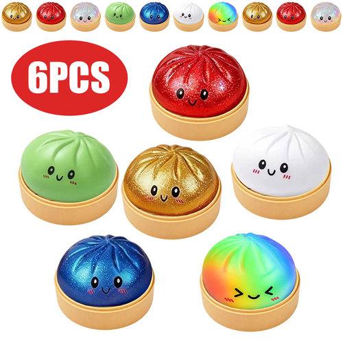 Simulated Colorful Dumpling Squishy Stress Relief Steamed Stuffed Bun Super Soft Slow Rising Decompression Toy for Birthday Gift
