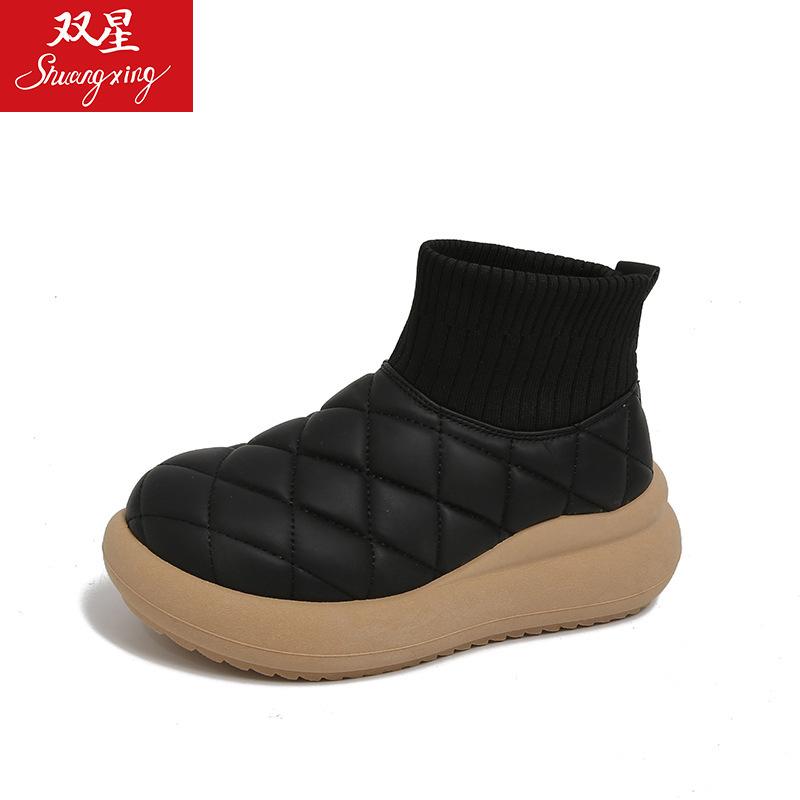 

Thick-soled snow boots winter son velvet heightening waterproof warm bread large cotton shoes 35 чёрный
