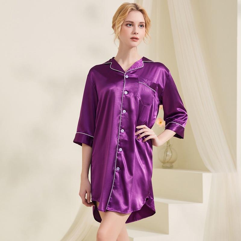 Large Size Loose Summer Seven-quarter-sleeved Loungewear Pure Desire Style Boyfriend Lapel Shirt Nightdress Pajamas