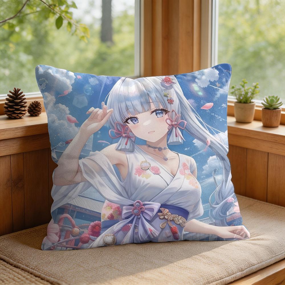 Kamizato Ayaka Genshin Impact Cushion Cover Square Short Plush Pillow Case Living Room Sofa Home Decor Funda X