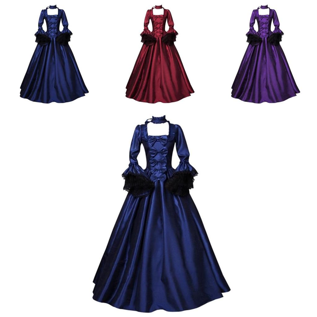 Elegantní 2020wish Středověké Krajkové Patchworkové Zvonové Rukávy Dlouhé Šaty Pro Vintage Styl