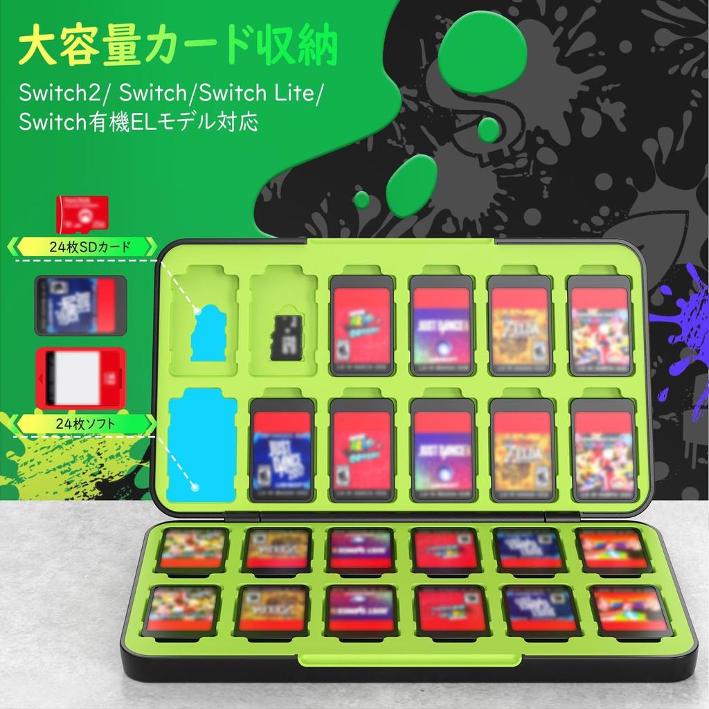 ATiC Soft Case for Switch OLED Card Storage Holds 24 Switch Games and 24 Micro SD Cards Game Card Storage Easy to Splatoon 3 Yellow Green