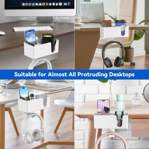 KDD 4-in-1 Desk Organizer with Drink Holder, Headphone Stand, Under-Desk Headphone Hook with Two Wire Holes, Rotating Headphone Hanger, and Removable