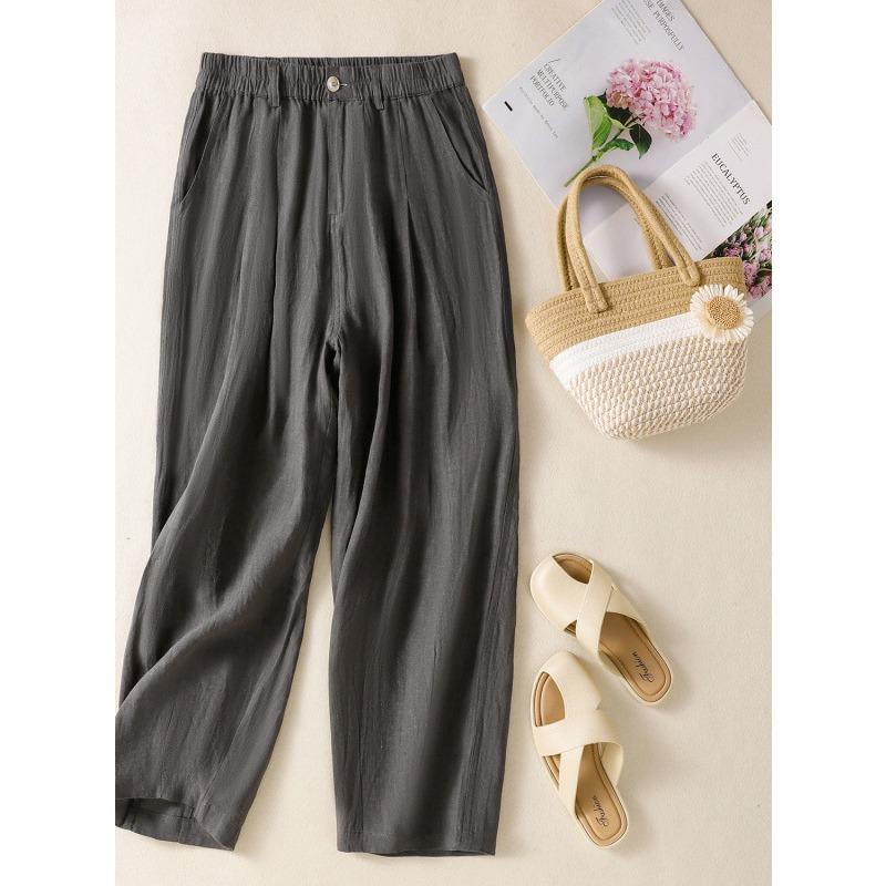 Real Shot Summer New Cotton and Linen Large Size Literary Loose Casual Wide-leg Nine-point Pants Women's Clothing