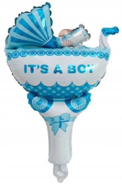 Blue Stroller Foil Balloon Baby Shower, 50X30Cm