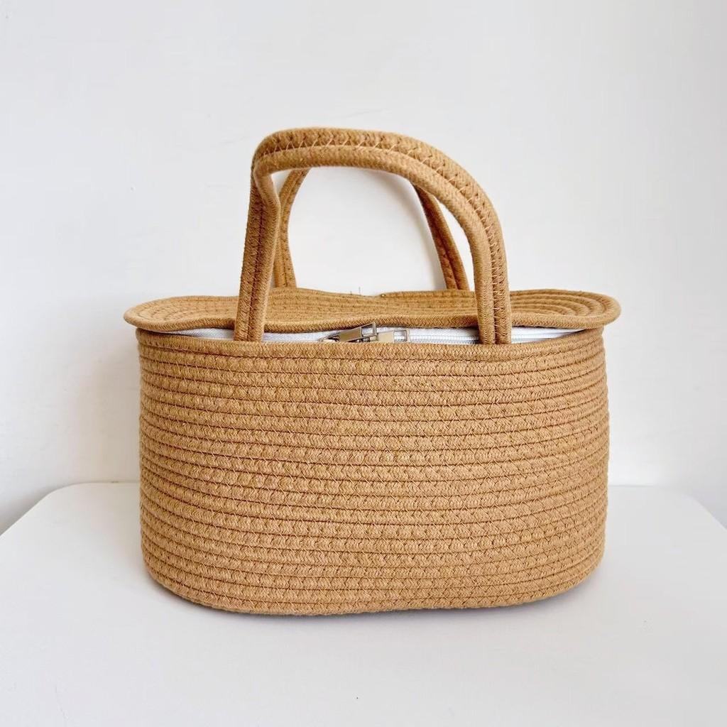 Baby Diaper Storage Basket With Cotton Material Portable Handwoven Organizer For Nursery Use