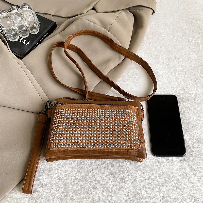 Women's Small Square Bag With Diamonds Shoulder Crossbody Bag