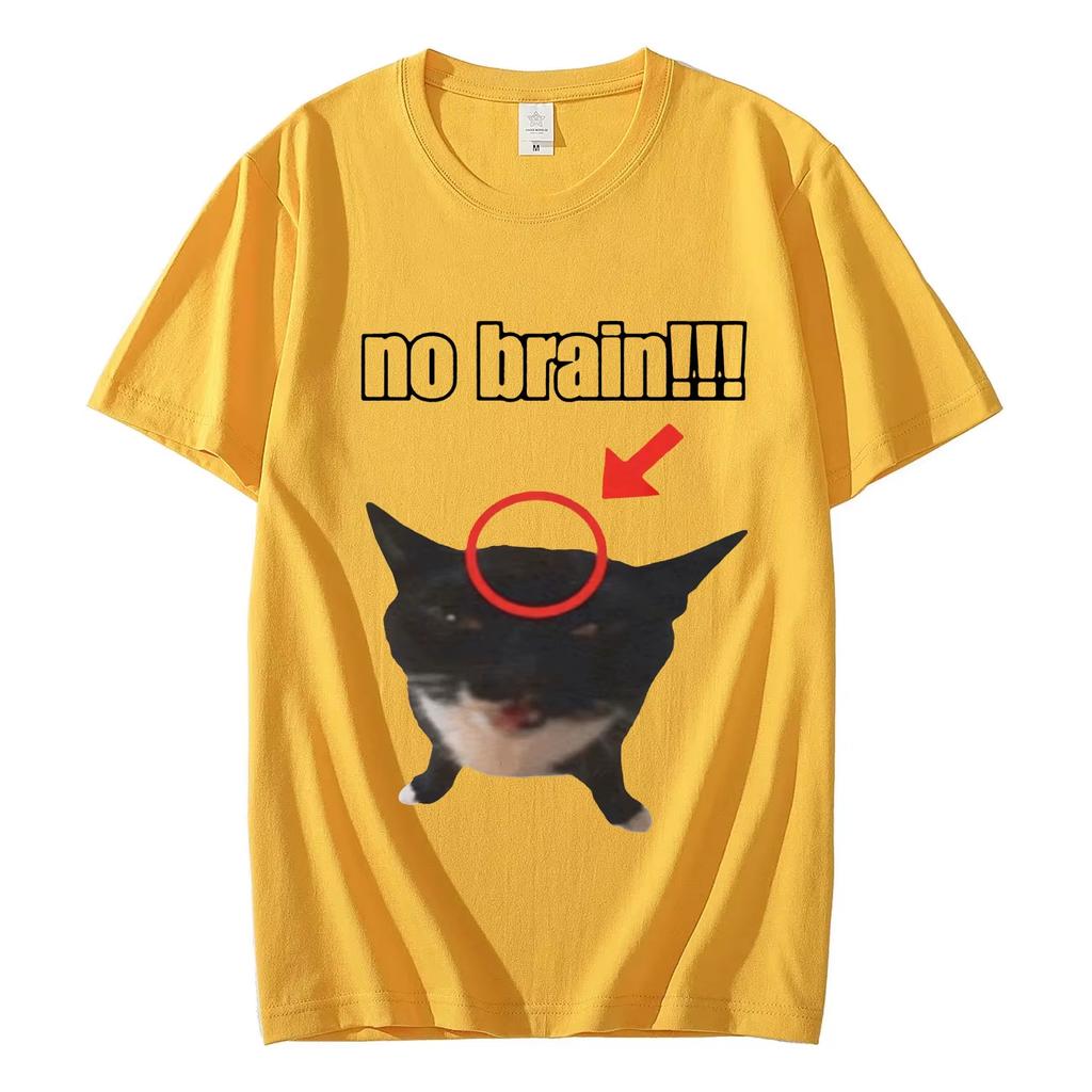 No Brain Funny Cat Graphic T Shirts Men's Women Fashion Oversized O-Neck T-shirts Casual Lightweight Breathable and Comfortable Clothes