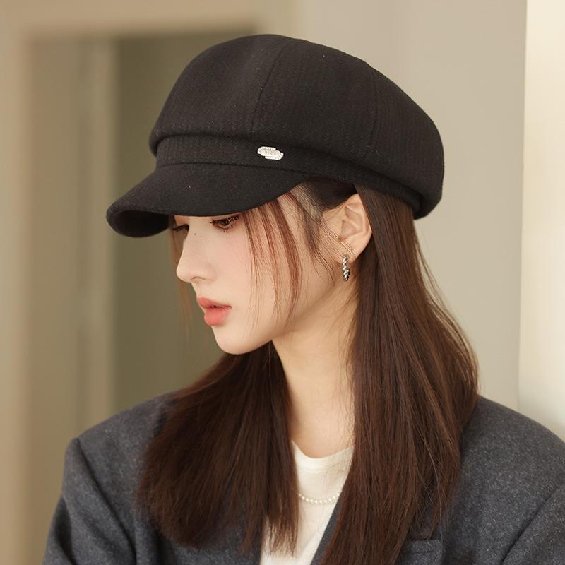 New Casual Versatile Octagonal Hat Autumn Hat Women's Big Head Circumference Showing Face Small Beret British Retro Cap