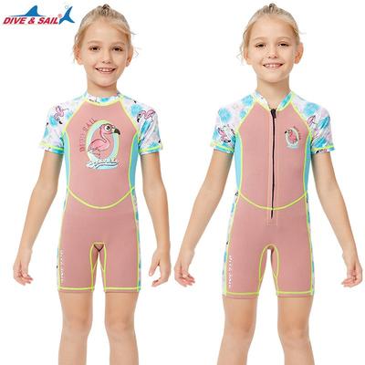 Children's Diving Suit 2MM Warm Girls 'swimsuit One-piece Short-sleeved Snorkeling Surfing Sunscreen Jellyfish