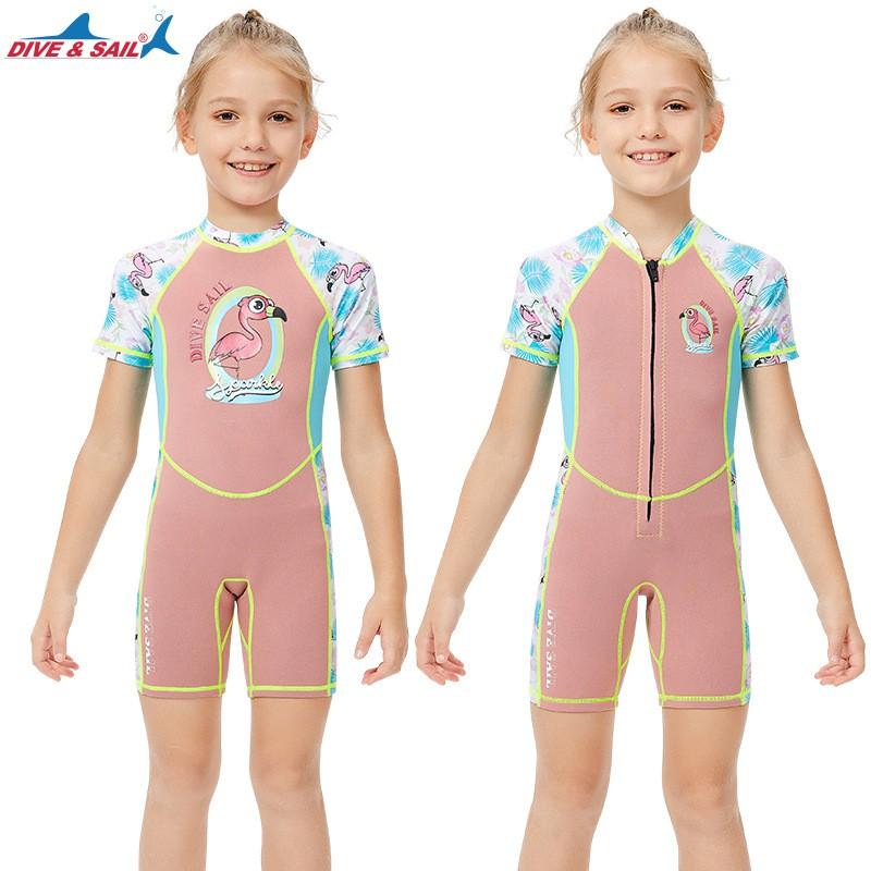 Children's Diving Suit 2MM Warm Girls 'swimsuit One-piece Short-sleeved Snorkeling Surfing Sunscreen Jellyfish