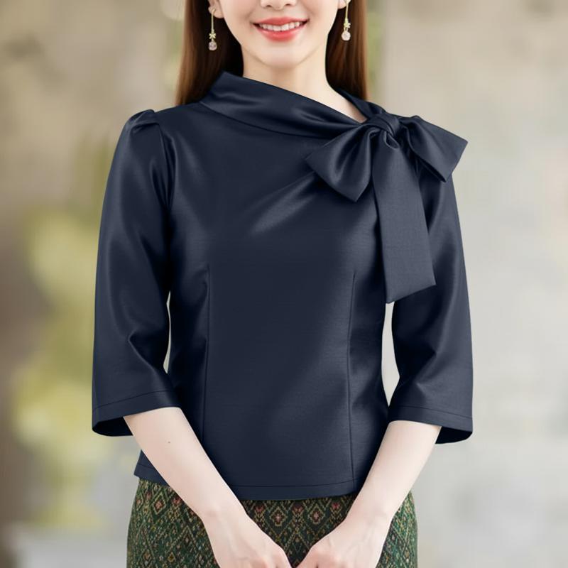 ZANZEA Damska casualowa elegancka bluzka z kołnierzykiem i kokardą, rękaw 3/4