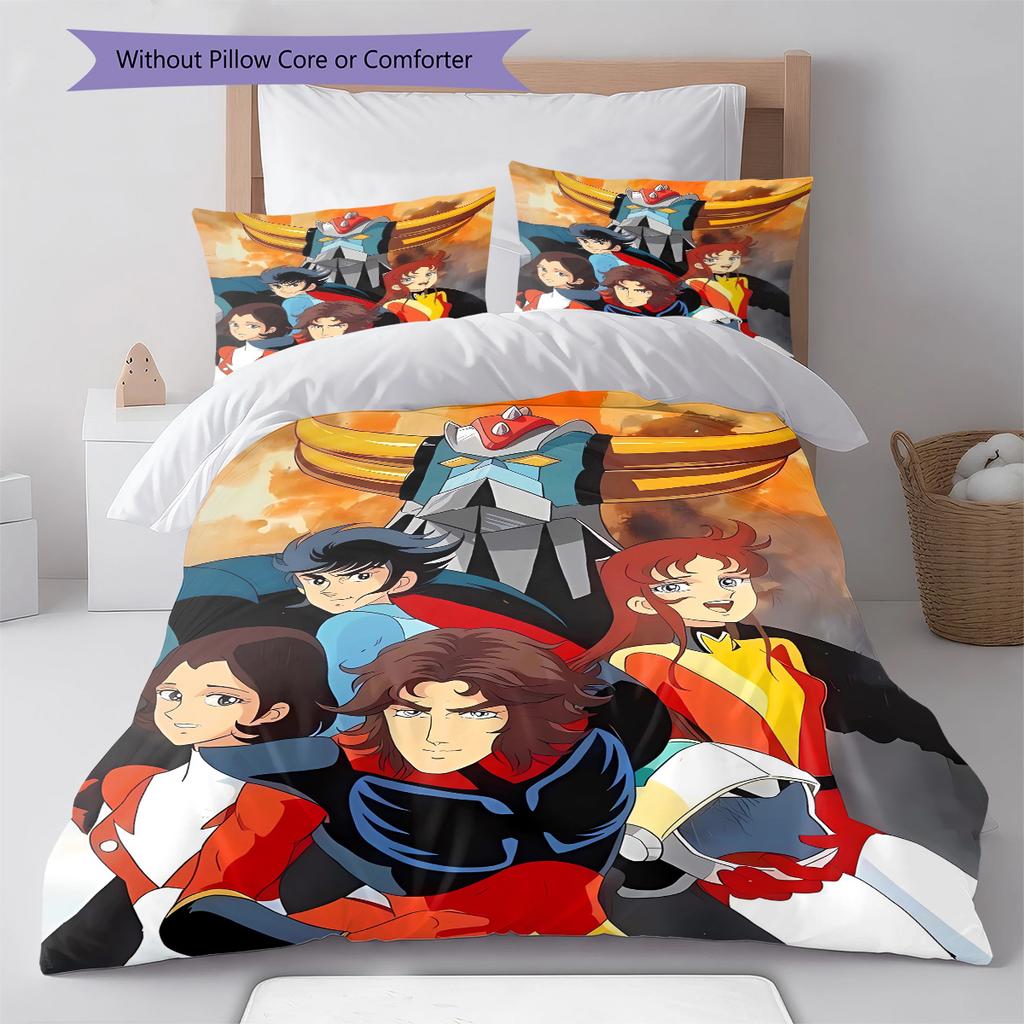 GrendizerUFO Pattern Bedding Quilt Set Quilt Cover Pillowcase Home Decoration Birthday Gift (1 * duvet cover + 2 * pillowcase, without core)