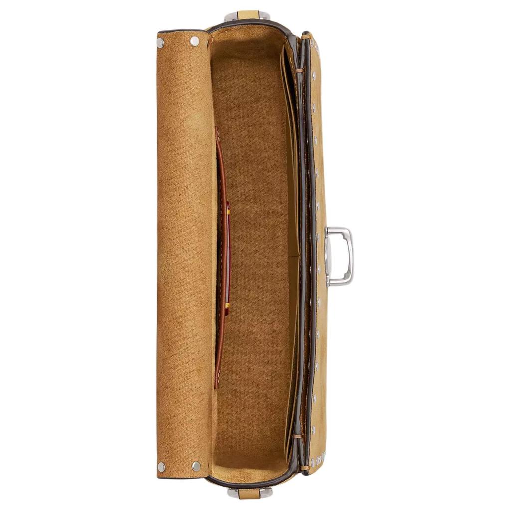 Coach Baguette 20 Studded Suede Leather Trimmed Glove Tanned Leather Bag Women Shoulder Bag Earth-Yellow CU712-LHNM5