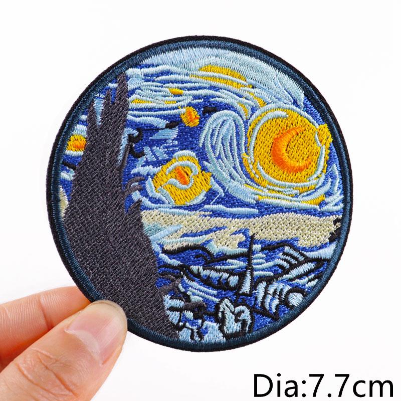 Abenteuer / Van Gogh Aufnäher Bergabenteuer Camping Gestickte Aufnäher Aufbügel-Aufnäher Für Kleidung Kamera Aufnäher Aufnähen Abzeichen DIY
